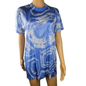 1975s Blue Sears Nylon Tricot Tye Dye Design Single Stitch Tee Shirt Size Large
